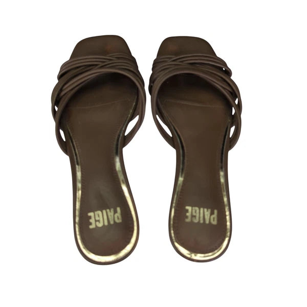 Paige Dina Slide Sandal Womens 8 Brown Leather Square Toe Criss Cross Strappy