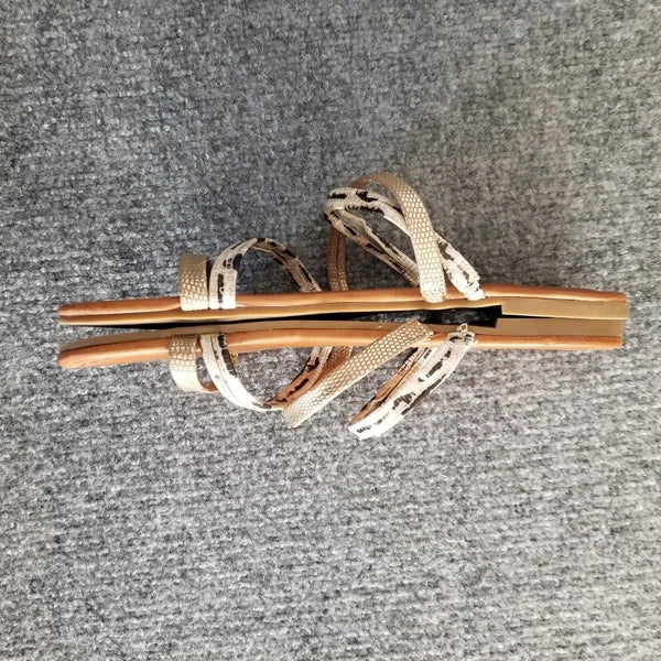 Nine West Women US 9M Strappy Sandals Gold Brown with Gray Snake Pattern Slides*