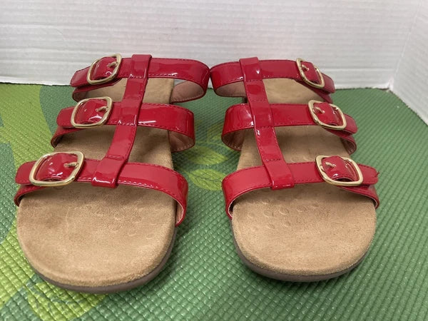 Vionic Misa Sandal Slides Red Leather Adjustable TVW5135 Women Size US 10 M  42