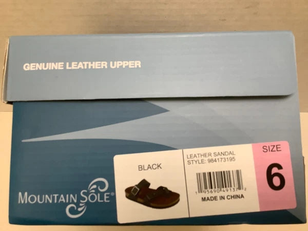 Mountain Sole Women's Birk Style Slip On Sandals, Black, Leather Straps, Size 6