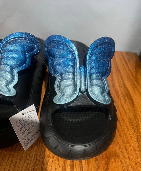 New Fashion Womens Cute Butterfly Comfy Cushioned Slides Sandals Size 7 Black