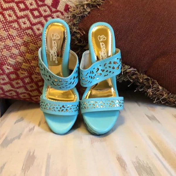 Womens DBDK Fashion Pale Blue/Aqua High Wedge Sandals New Size 8.5