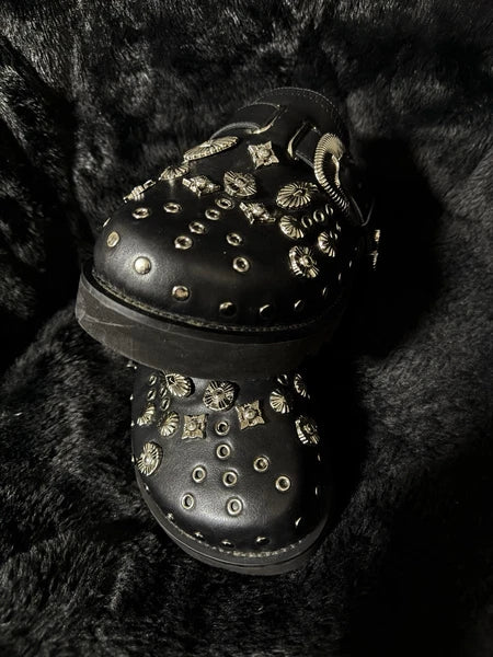 studded leather slides