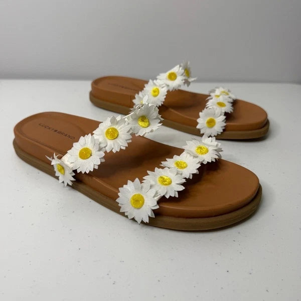 Lucky Brand Pallyon Daisy Flower Slide Sandals Womens Size 10 Floral Boho Casual
