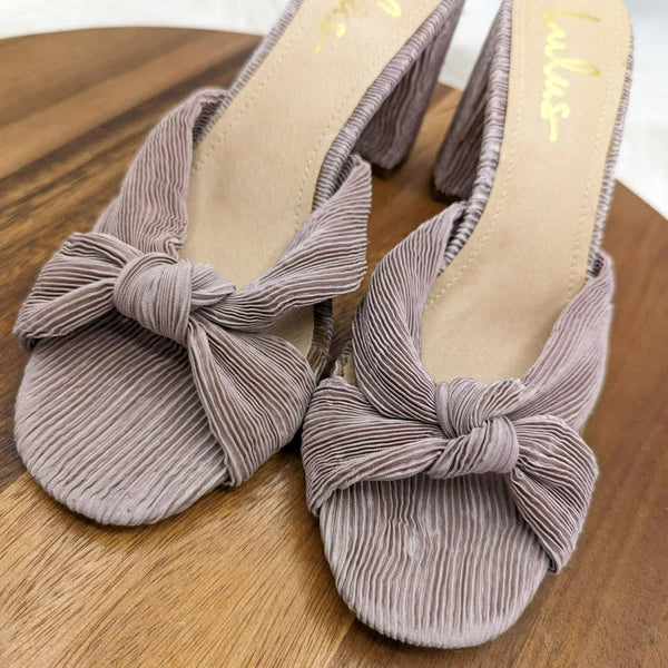 Lulus Asher Sandals 9 Mauve Pink Purple Textured Fabric Slide Knotted High Heel