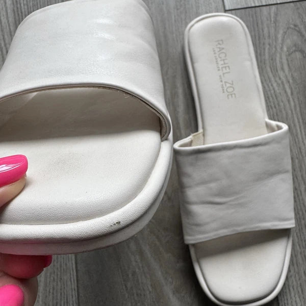 Rachel Zoe White Faux Leather Slip-On Cushioned Slides Sandals Womens size 9.5