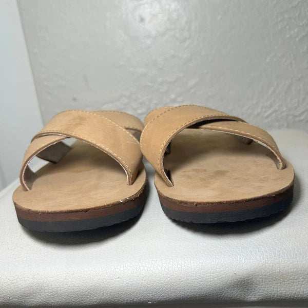 Rainbow Leather Top Sole Single Layer Arch Cross Strap Flat Stitch Slide Size 10