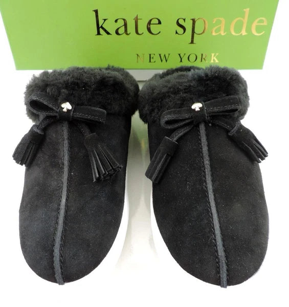 Women's Kate Spade New York Limon Slip On Mule Sneakers Black Shearling Size 7