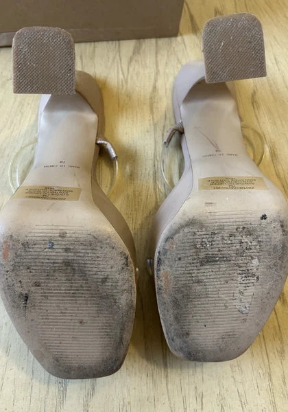 VTG Steve Madden Platforms Y2K Style Clear Nude Heels Chunky Retro Zayne Size 7