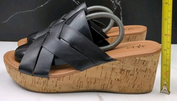 Style & Co Violettee Slide Wedge Sandals, Black, sz 10M