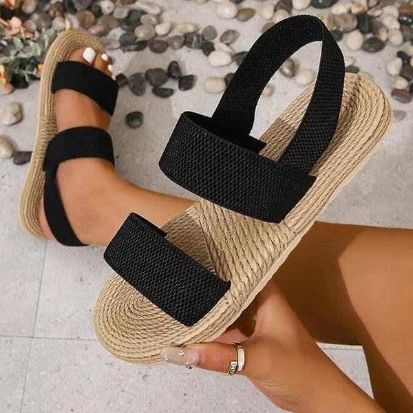 Women'S Fashionable Black Slide Sandals with Heel Strap - Lightweight, Size 8