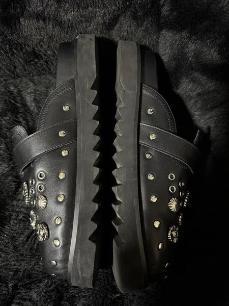 studded leather slides