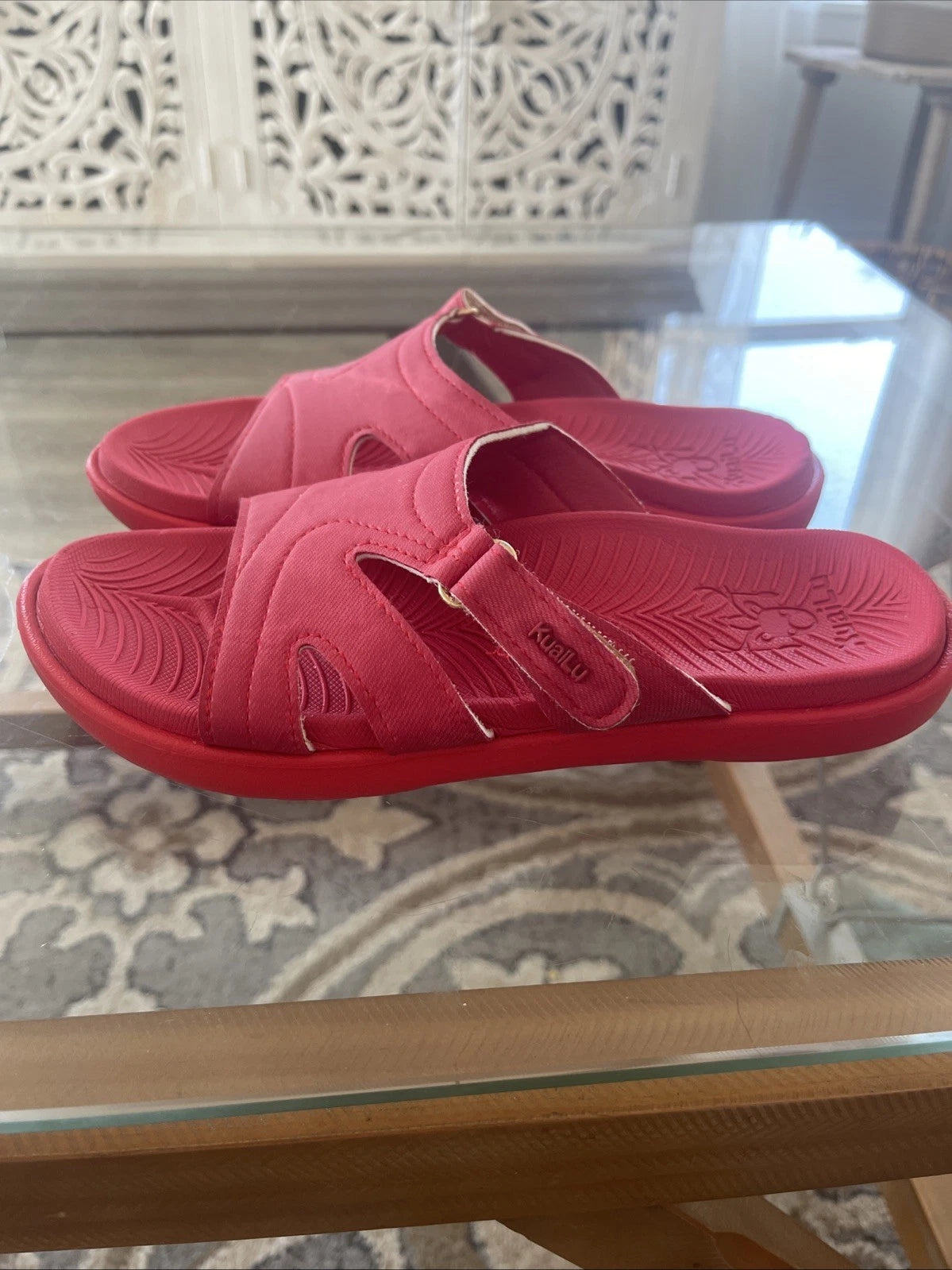 New KuaiLu Women’s Fashion Orthotic Slides Lightweight Athletic Red Size 7