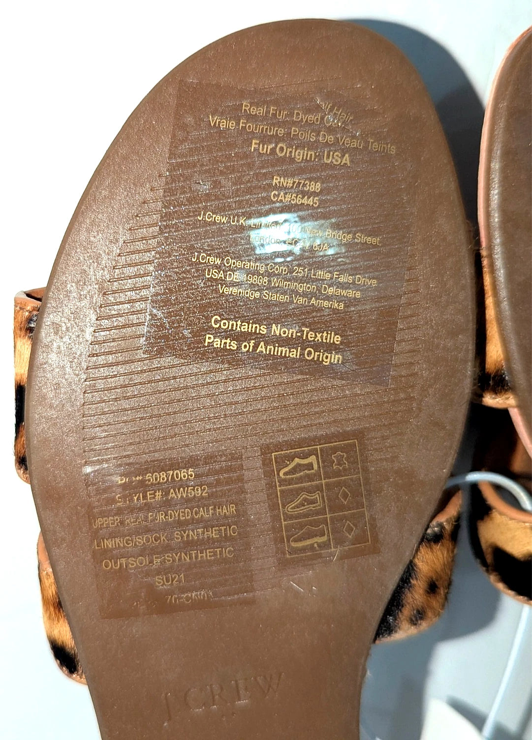 J.Crew Womens Brown Tan Leopard Print Calf-Hair Beachside Slide Sandals Size 6M