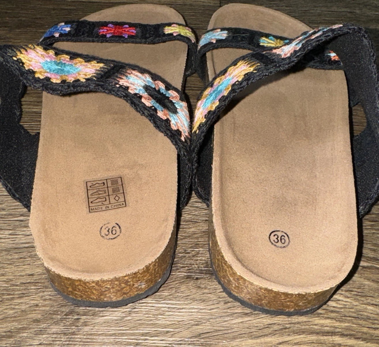 Granny Square Crochet Slip On Sandals Black Boho Comfort 70’s EU 36 US 5.5 6