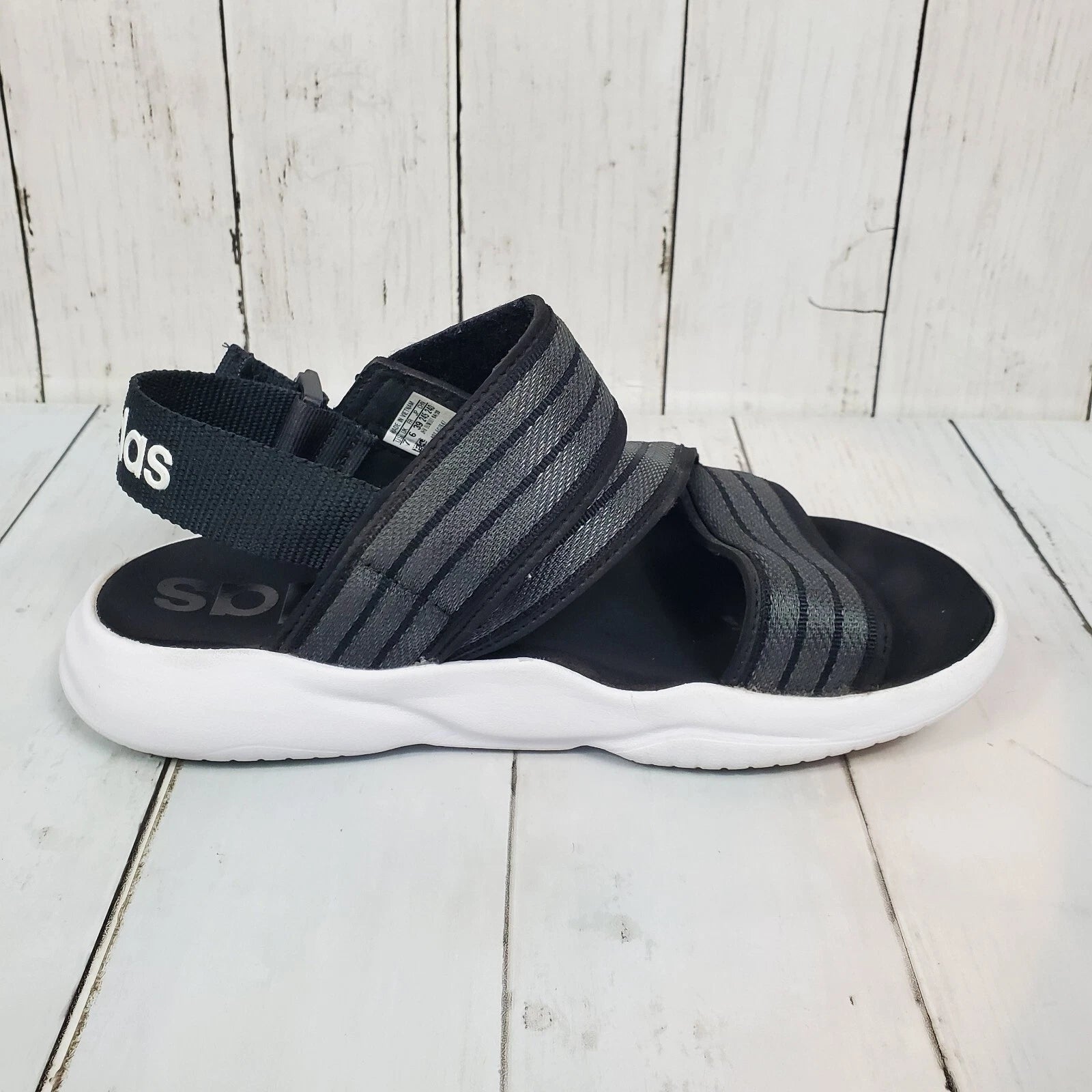 Adidas 90s Style Sandal Slides Women's Size 7 Black White Comfy Straps Stretch