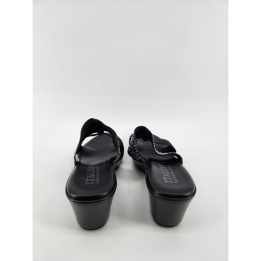 Italian Shoemakers Black Wedge Sandals Embellished Slide On Womens 8.5