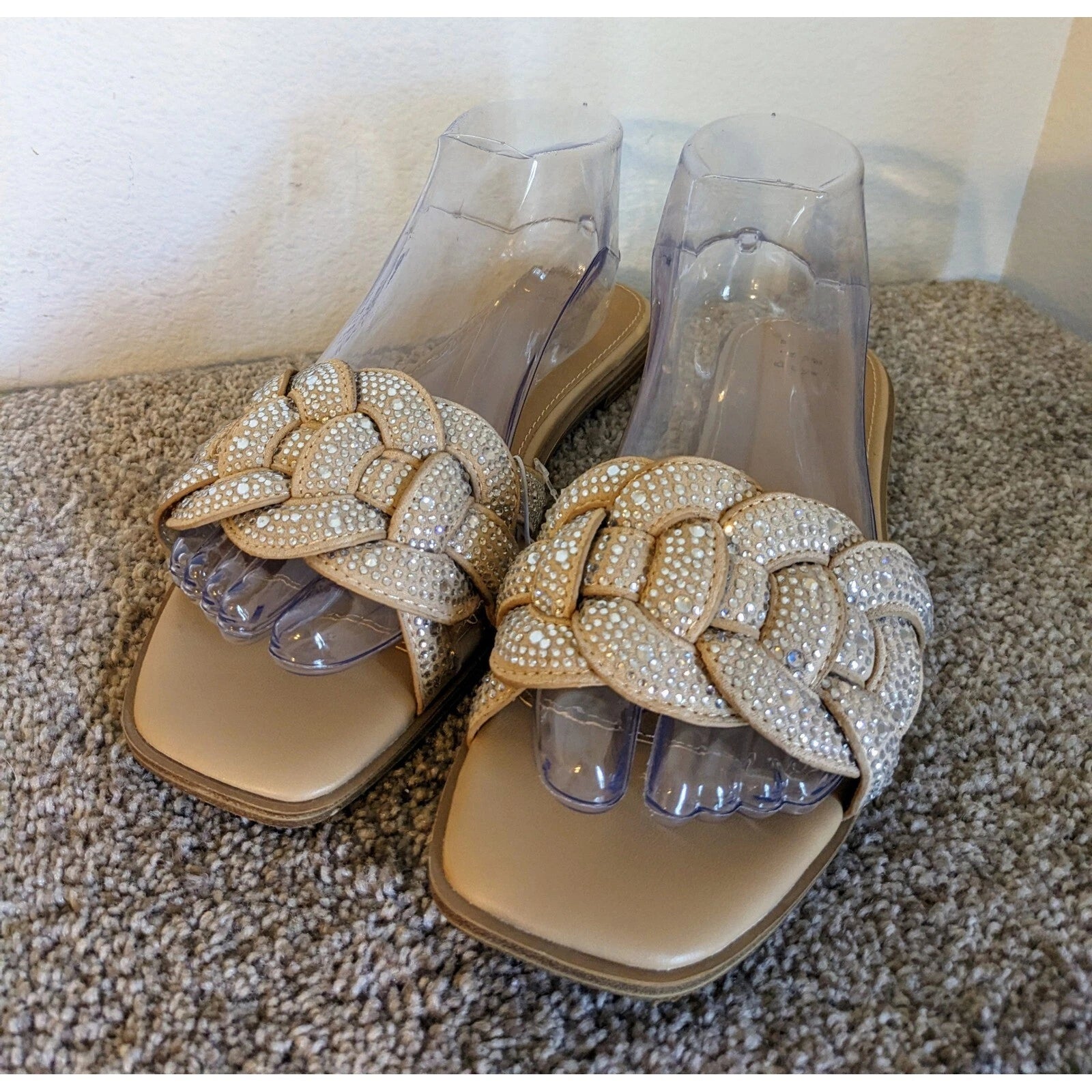 A New Day Rhinestone Braided Slide Sandals Sparkly Flats Size 9 NWT