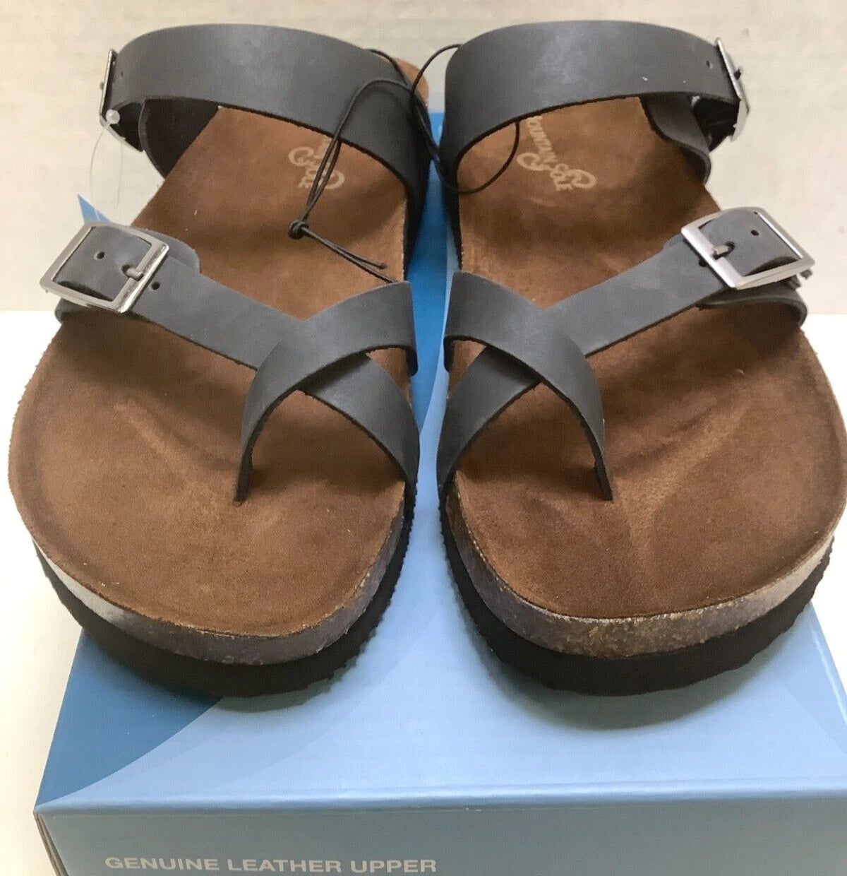 Mountain Sole Women's Birk Style Slip On Sandals, Black, Leather Straps, Size 6