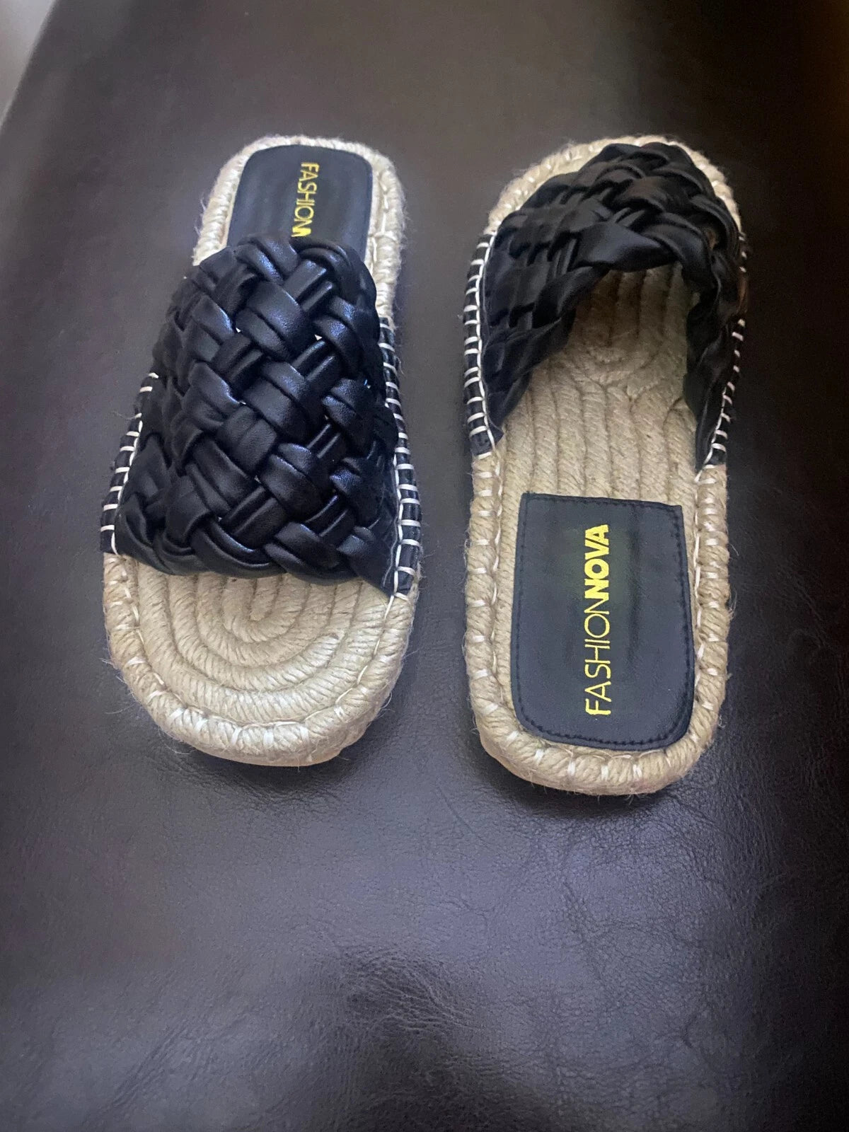 Fashion nova black braided platform slides