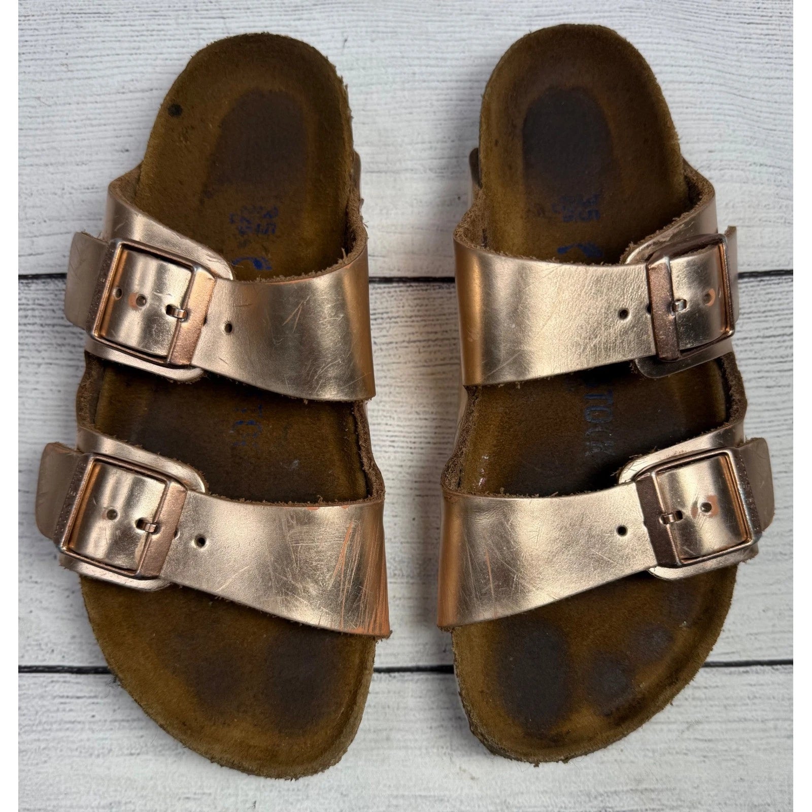 Birkenstock Arizona Rose Gold Metallic Leather Sandals EU 35 US 4-4.5 Women's