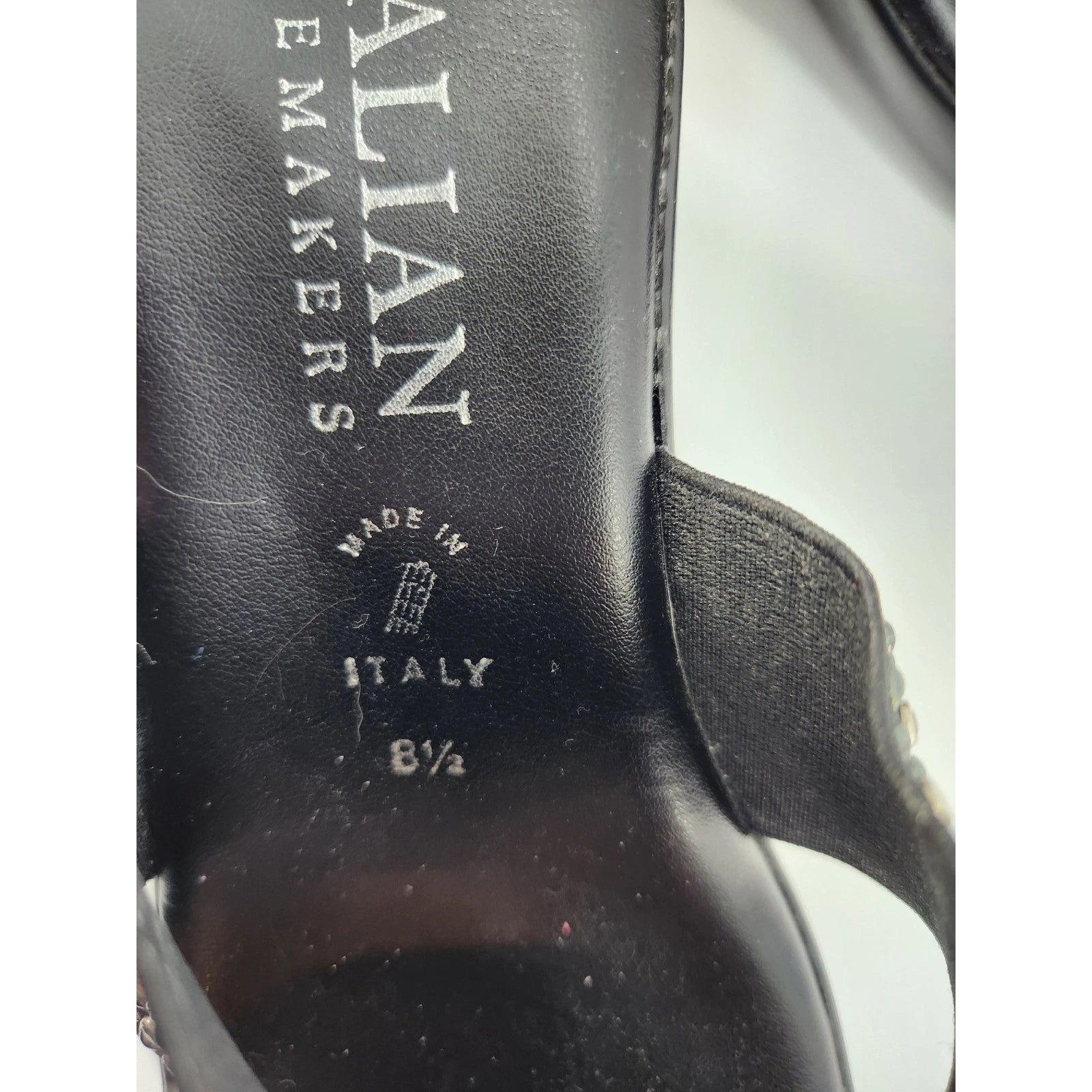 Italian Shoemakers Black Wedge Sandals Embellished Slide On Womens 8.5