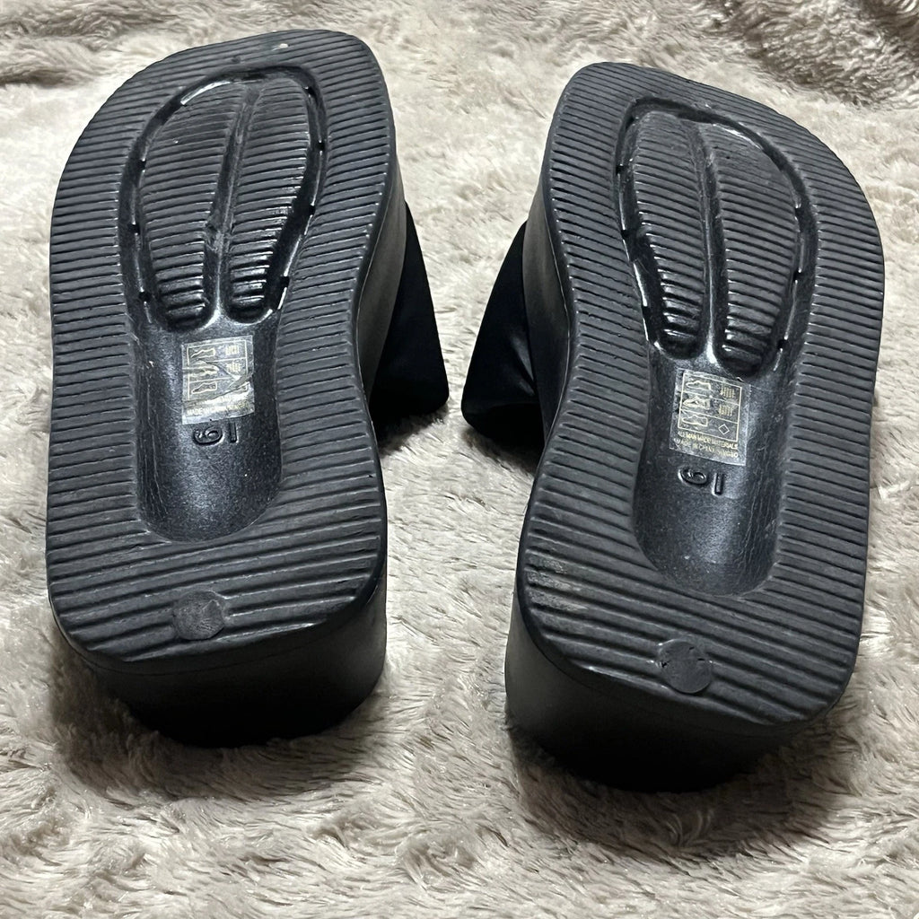 Sole Mates Black Slip On Platform Wedge Slides Sandals Womens Size 6