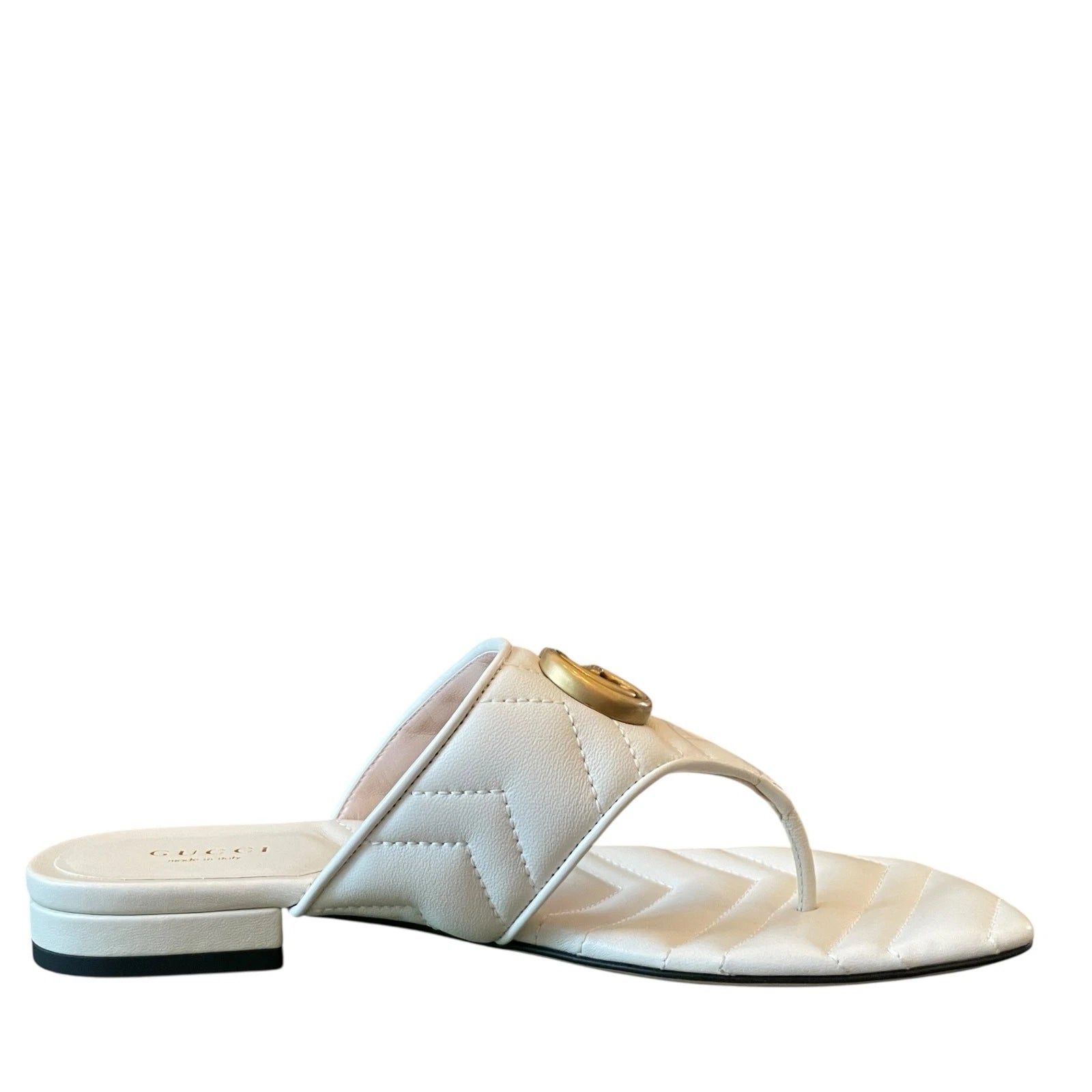 Gucci GG Marmont Matelasse Leather Flip Flop Sandals Cream White Sz 37.5 US 7.5