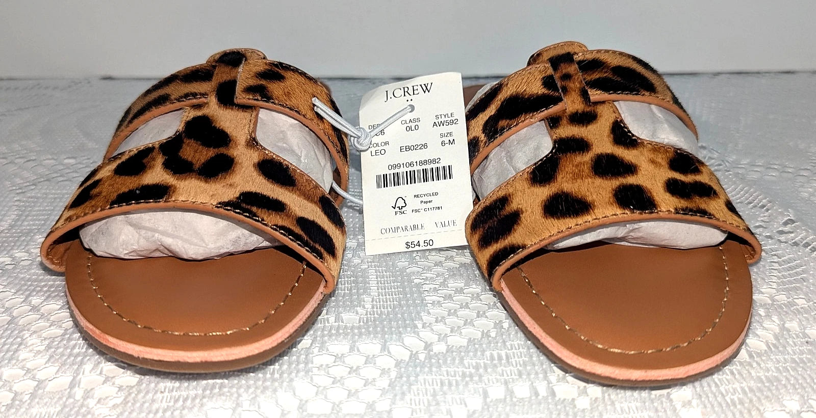 J.Crew Womens Brown Tan Leopard Print Calf-Hair Beachside Slide Sandals Size 6M