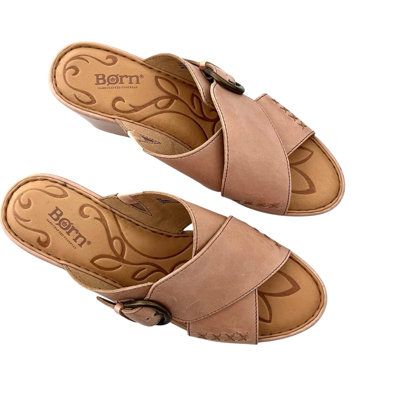 BORN Curstyn Leather Wedge Platform Sandals Criss Cross Natural size 9 Bohemian