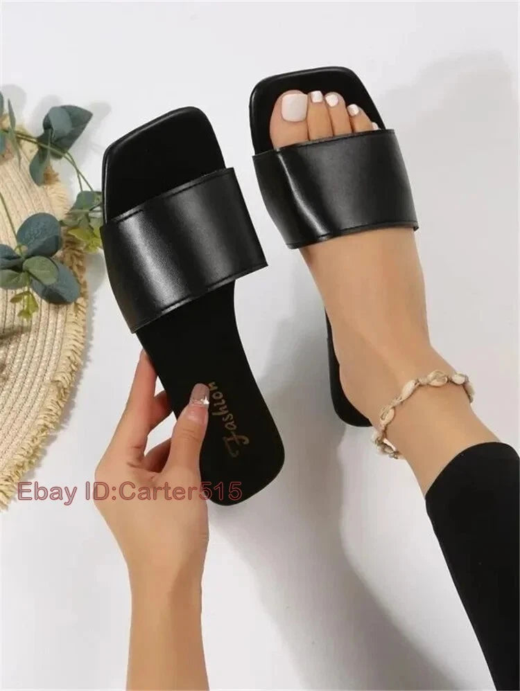 Fashion Single Band Slide Sandals Slipper Summer New Sandy Beach Flat Shoes