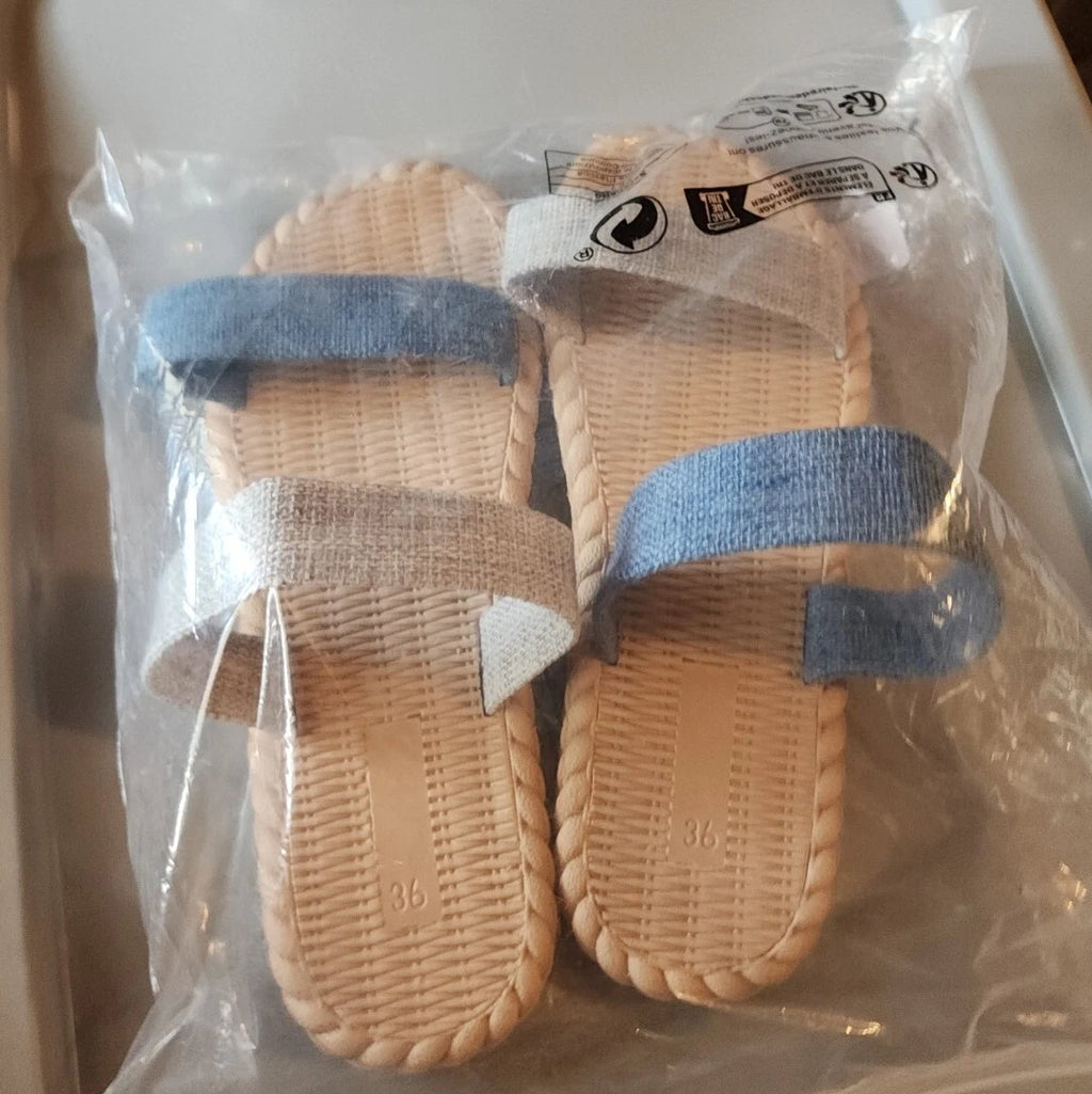 Multicolor Vacation Style Slides Women's Color Block...Two Tone Knit Detail