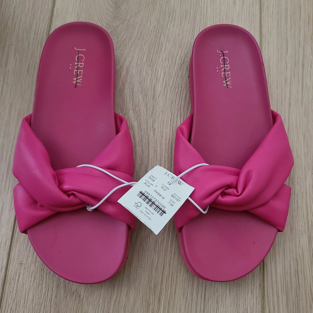 J.Crew Factory Faux Leather Knot Slide Sandals Pink 7 Flat Pool Y2K Vacation