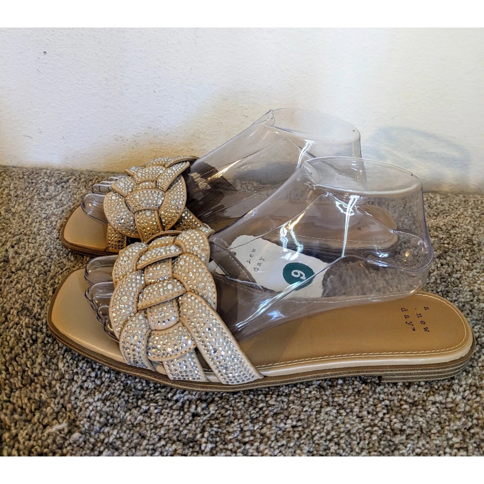 A New Day Rhinestone Braided Slide Sandals Sparkly Flats Size 9 NWT