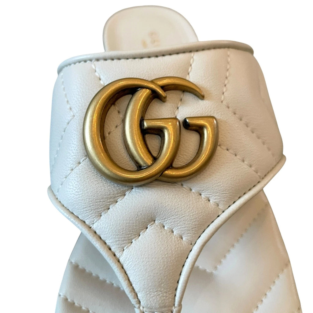 Gucci GG Marmont Matelasse Leather Flip Flop Sandals Cream White Sz 37.5 US 7.5
