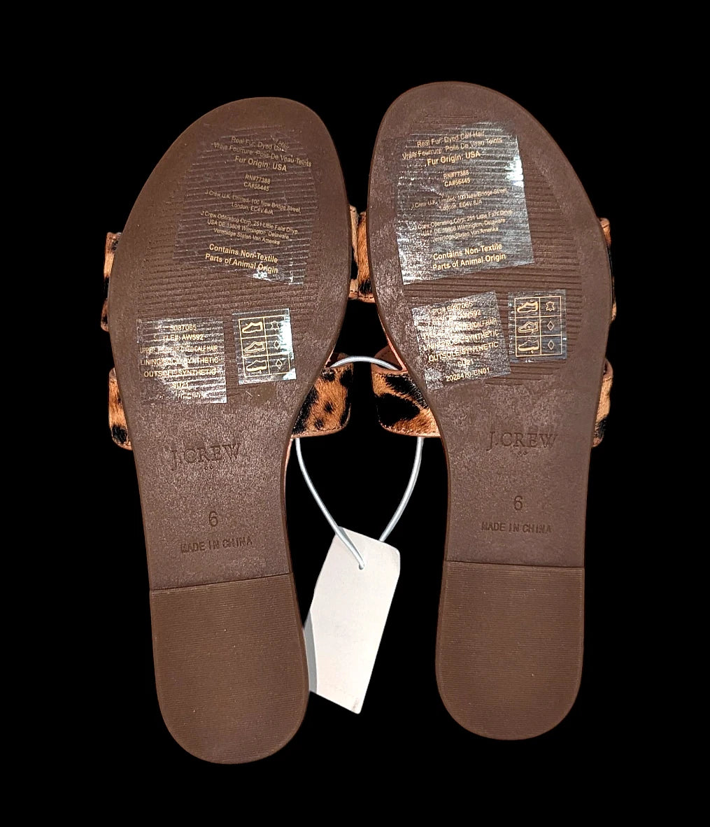 J.Crew Womens Brown Tan Leopard Print Calf-Hair Beachside Slide Sandals Size 6M