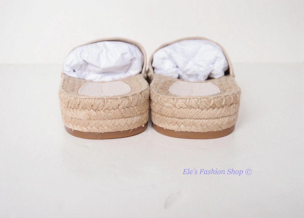 NIB Tory Burch Logo Woven Ribbon Espadrille Slide Slipper CREAM US 8 AUTHENTIC