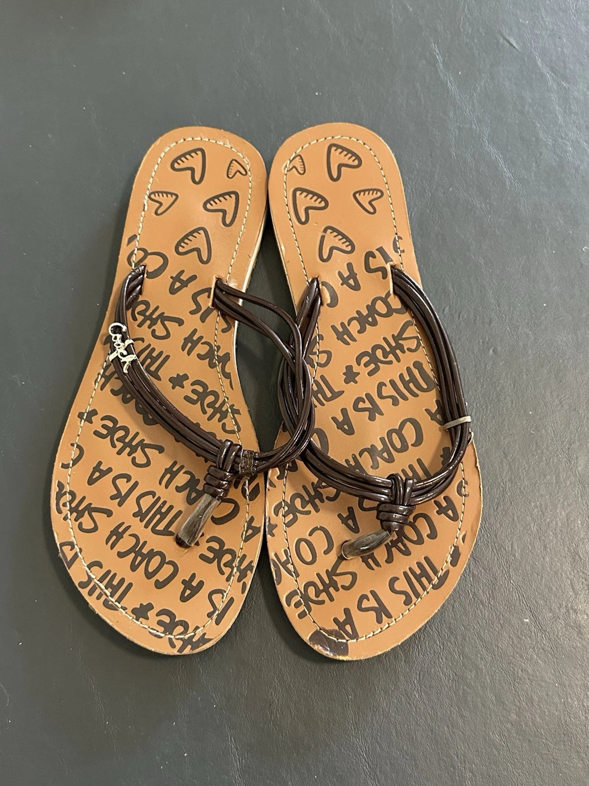 Coach Sandals Womens Size 8.5 Brown Strappy Flats Logo