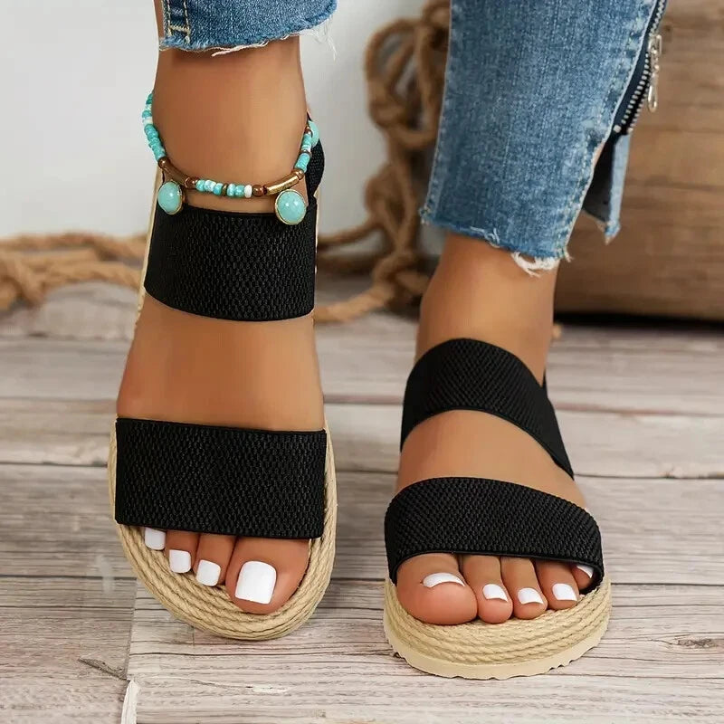 Women'S Fashionable Black Slide Sandals with Heel Strap - Lightweight, Size 8