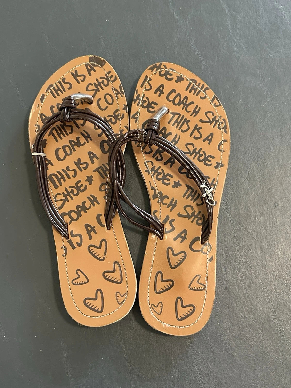 Coach Sandals Womens Size 8.5 Brown Strappy Flats Logo