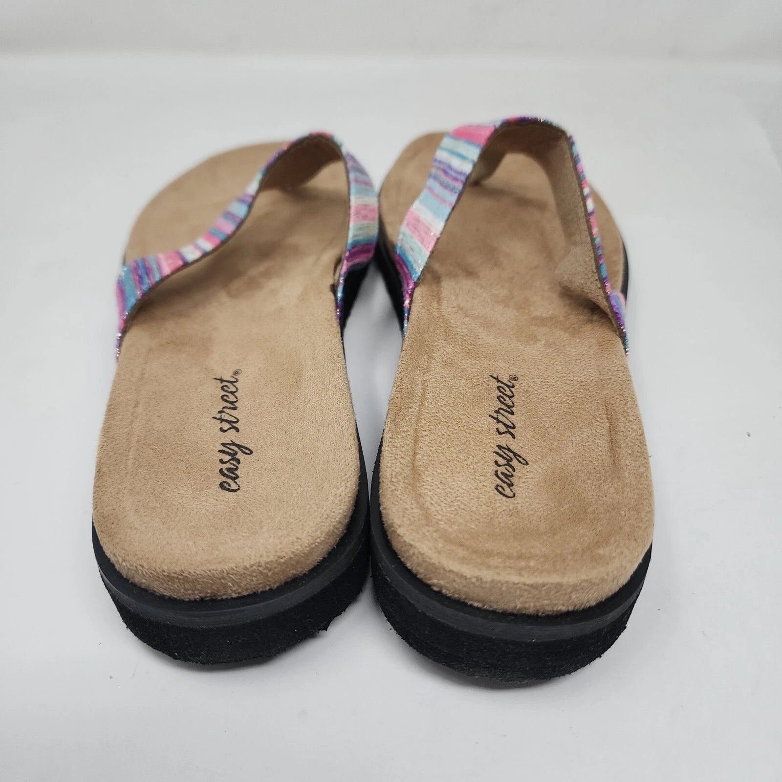 Easy Street Sandals Womens 8 Purple Stripe Slides Comfort Fashion Shoes