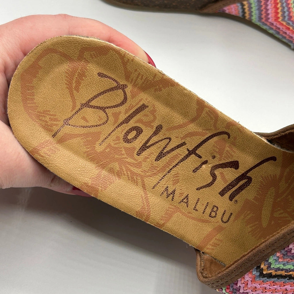 Blowfish Malibu Platform Wedge Slide Sandals Multi Color Chevron Womens 8.5 Boho