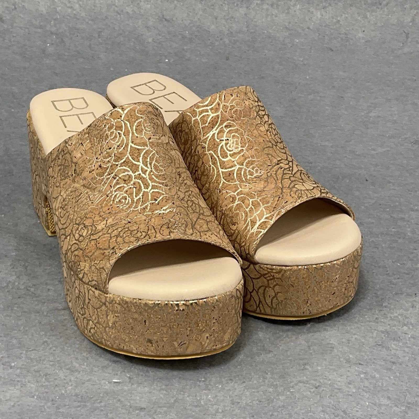 Beach By Matisse Wedge Sandal Platform Slide Size 9 Gold Floral Cork Open Toe
