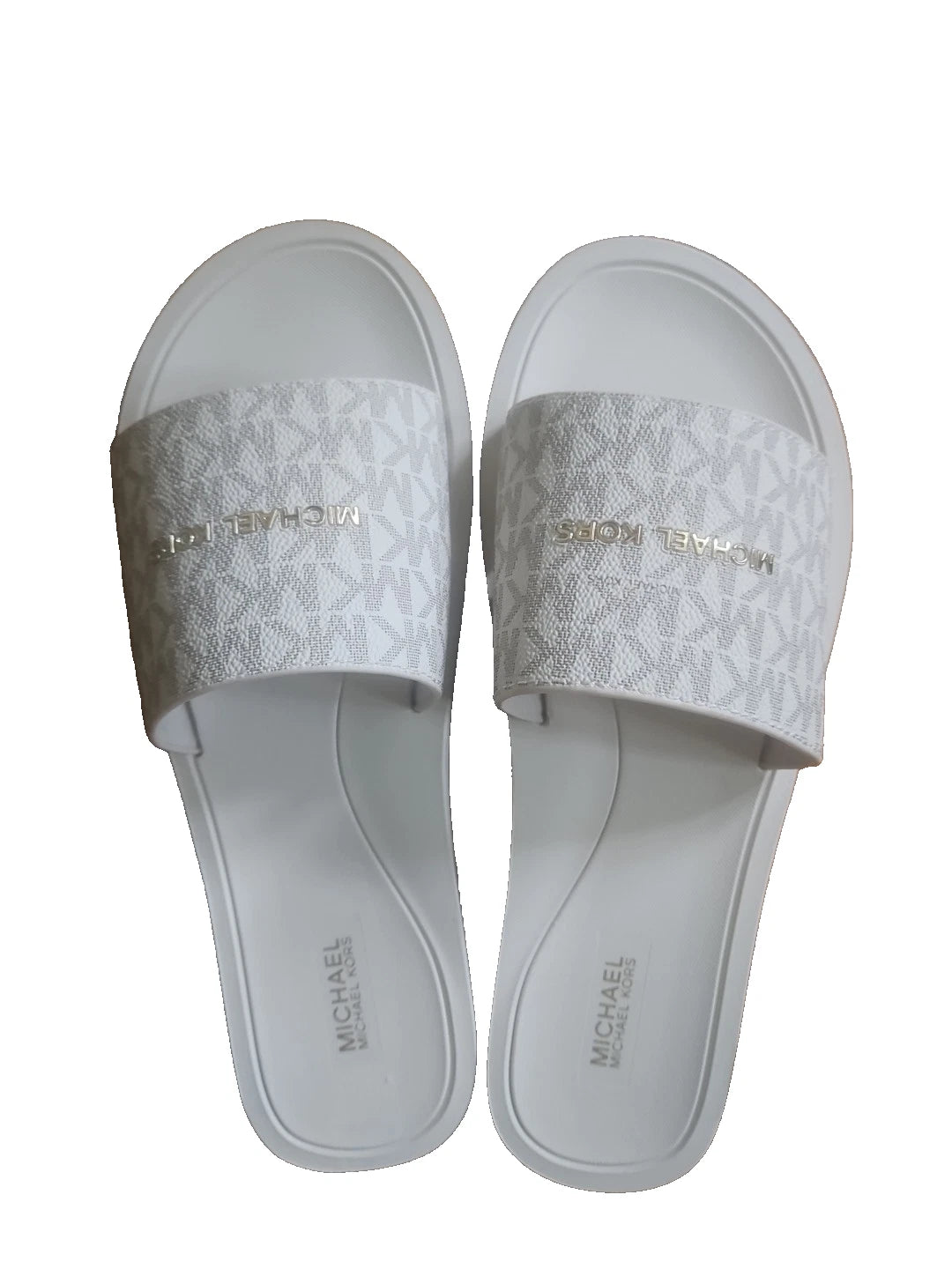 Michael Kors Felicia Slide MK Signature Logo Sandals Slide Vanilla SZ 10 New