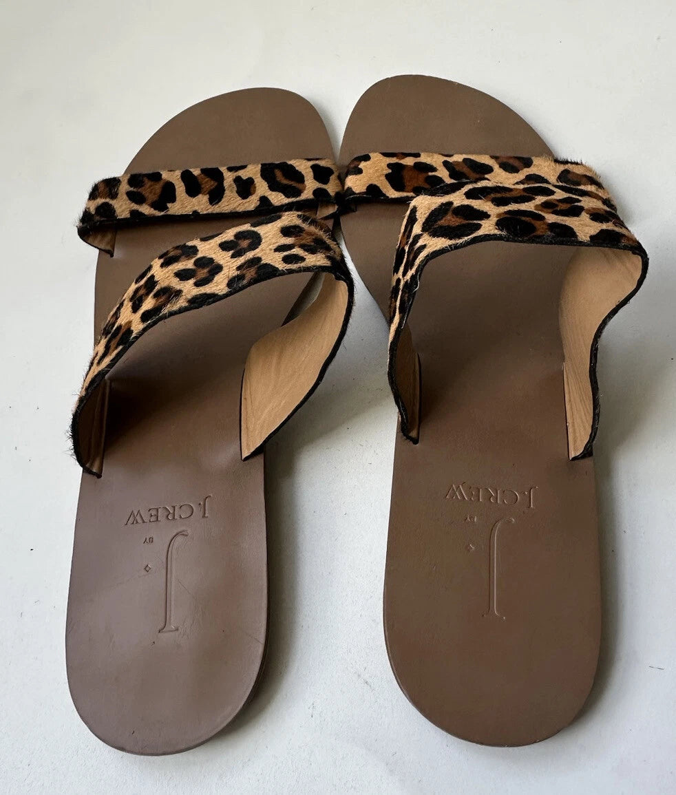 J. By J Crew Factory Leopard Print Calf Hair Slides Style L1080 Size 9 -W35