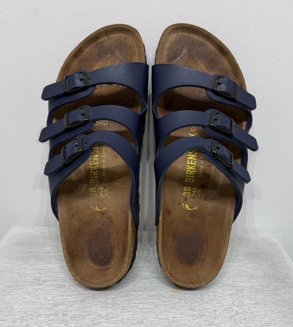 Birkenstock FLORIDA 3 Multi-strap Sandal BLUE Soft Footbed NWOT Size 38 W7 M5