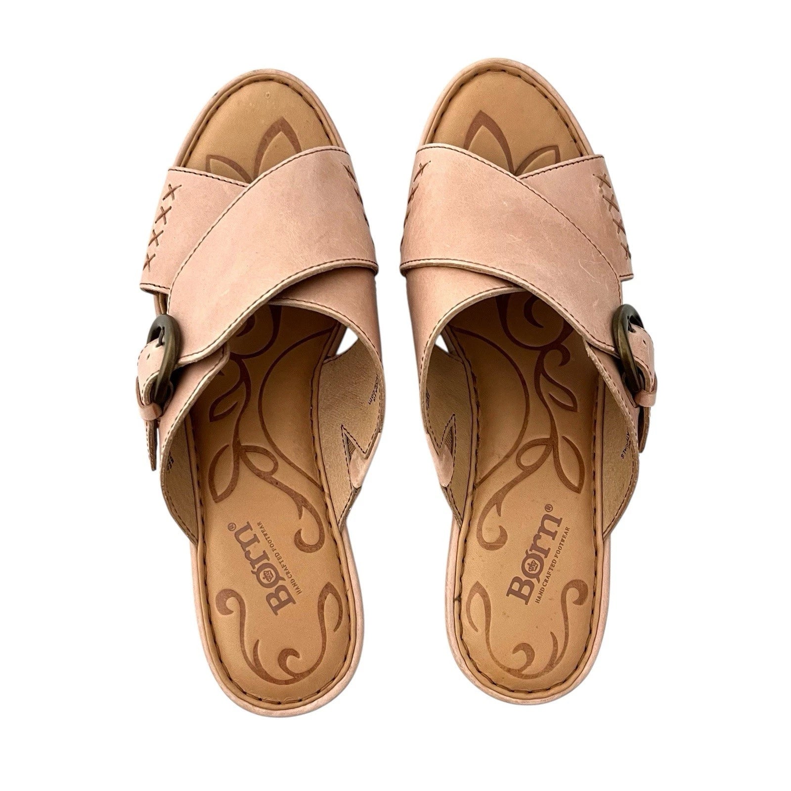 BORN Curstyn Leather Wedge Platform Sandals Criss Cross Natural size 9 Bohemian