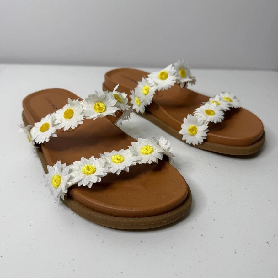 Lucky Brand Pallyon Daisy Flower Slide Sandals Womens Size 10 Floral Boho Casual