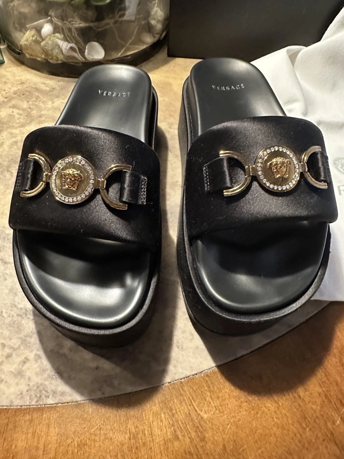 Black VERSACE MEDUSA '95 BIGGIE Platform Slide Sandal Sz 9 SOLD OUT EXCELLENT