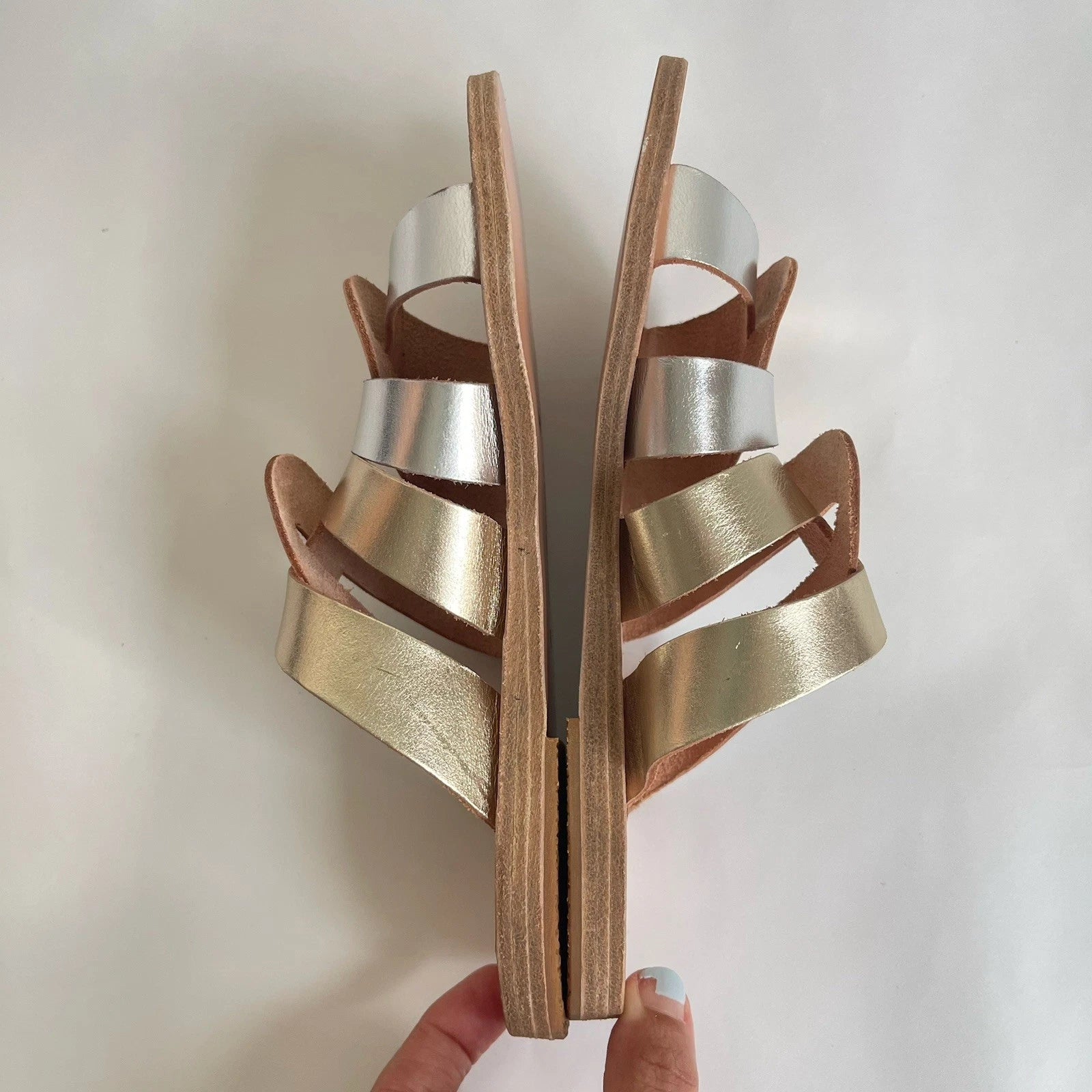 Ancient Greek Sandals Desmos Gold Silver Metallic Leather Slides 36 / US 5